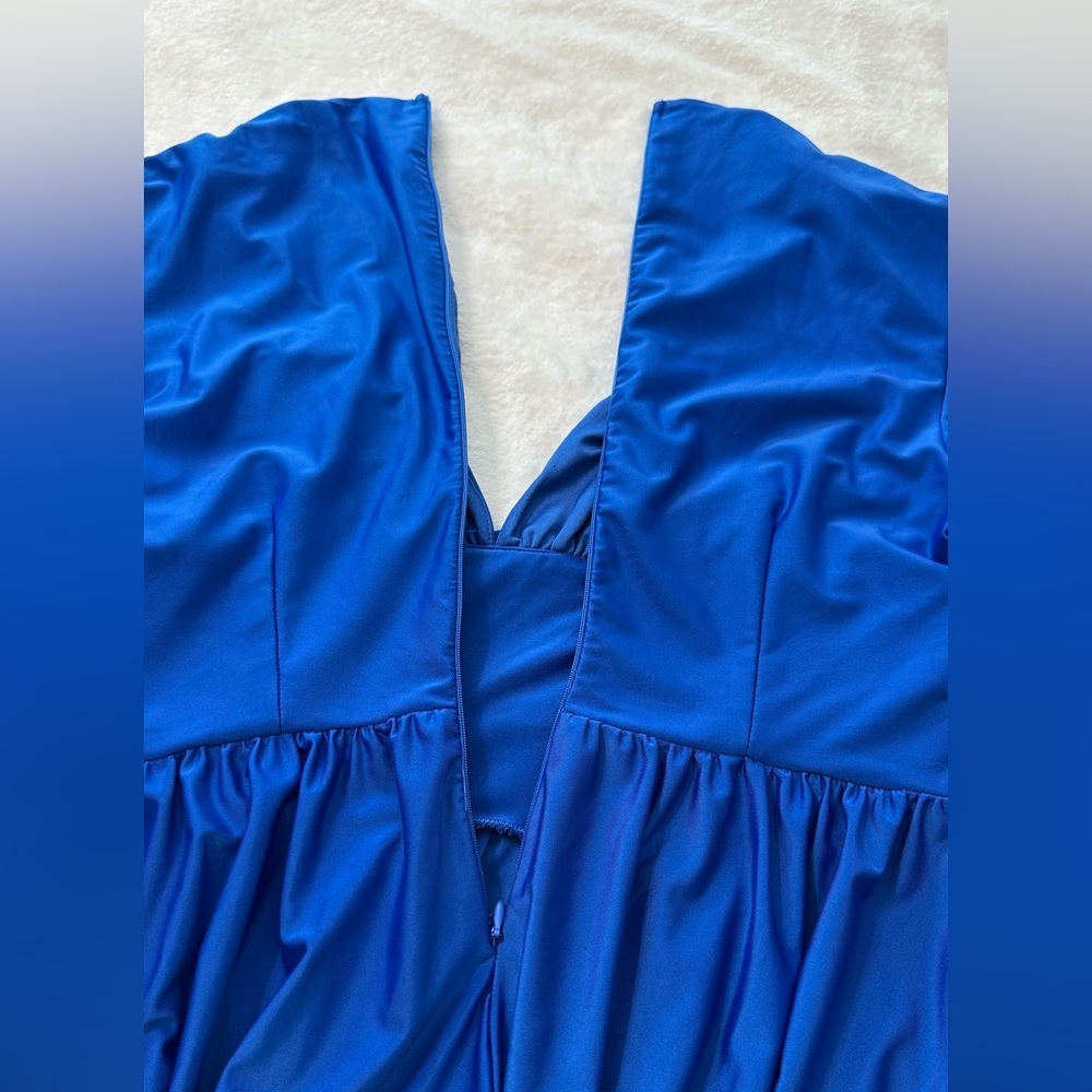 Royal Blue  Satin Maxi Gown with Plunge Neckline and Dolman Sleeves - Picture 15 of 16